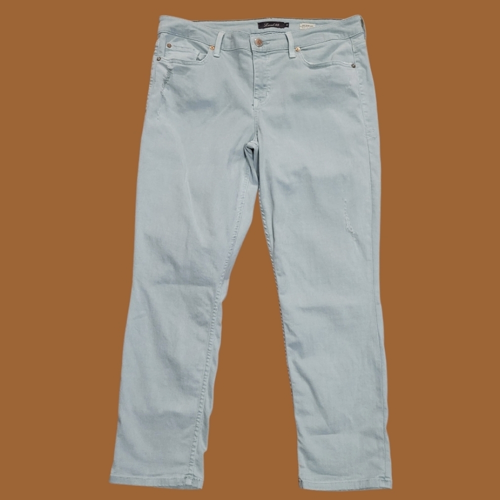 Level 99 Mid Rise Lily Roll-Up Crop Jeans Mint Green Size 31
